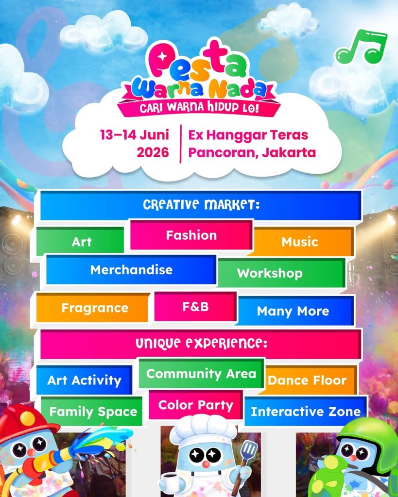  LINE UP PHASE 3 PESTA WARNA NADA INI DIA LINE UP PHASE 3 YANG AKAN MEWARNAI PESTA WARNA NADA DI PANCORAN🤩 Eitsss.. inget ini belum semuaanya ALIASSS masih banyak guest star yang belum direveral🤭 🗓️ 13 - 14 Juni 2026 📍 Pancoran Jakarta So, amanin tiket lo sekarang biar bisa ikut festival main warna bareng guest star keren! KAMI TUNGGU YAA, TEMAN TEMAN WARNA NADA✨ 🎟️ goers.co/pestawarnanada Yuk follow @tangkab_ambyarr untuk informasi update seputar konser musik.
